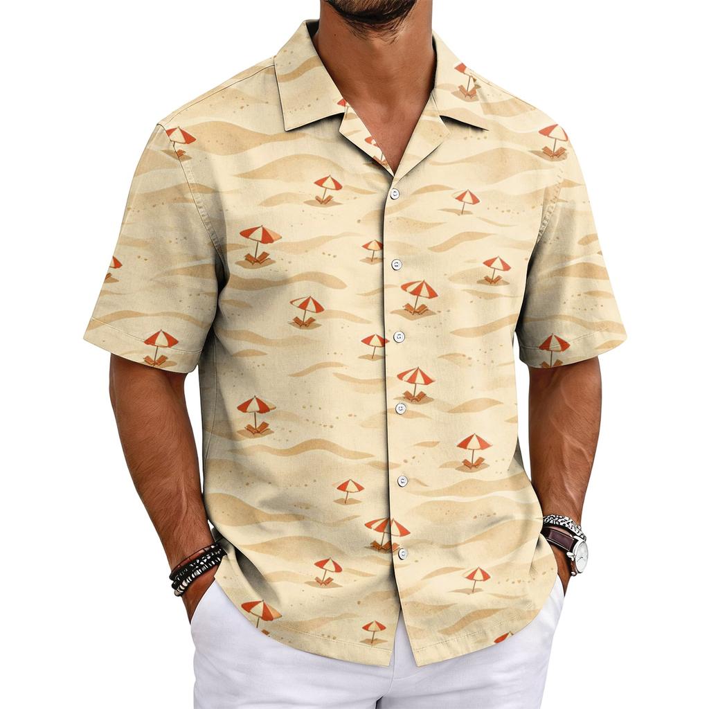 Men's Summer Hawaiian Print Cuban Collar Shirt Lightweight Breathable Short Sleeve Button Down Casual Beach Shirt