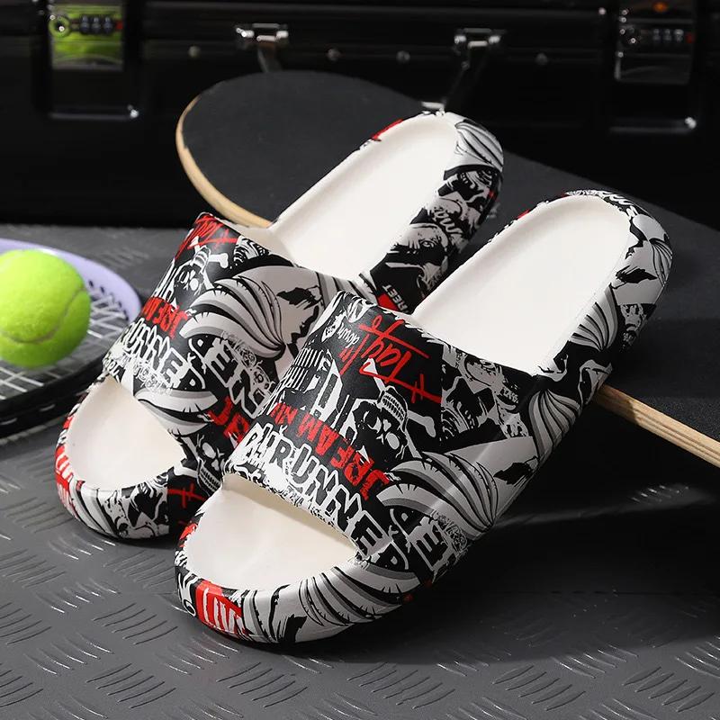 Fashion Anime Printing Slippers Men's Sandals Summer Couple Slippers Fashion Thick Bottom Anti-slip Slip-on Holidays Beach Shoes 2025