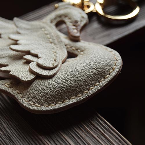 Black and White Swan, Original Design, Genuine Leather Car Key Bag Pendant, Handmade Personalized Gift, Female Keychain.