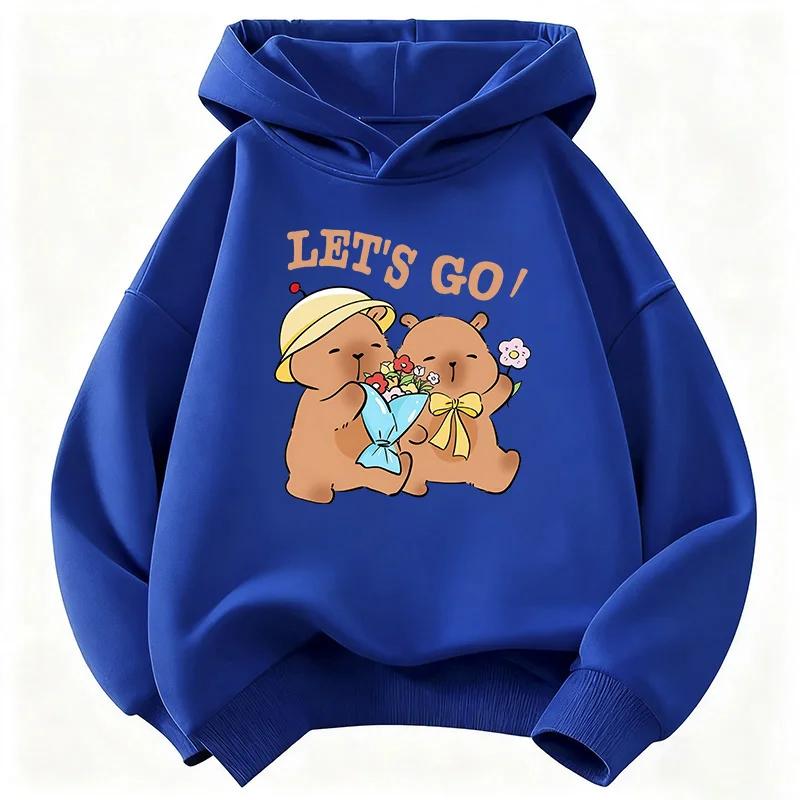 Fashion Kawaii Capybara Bow with Flower Kids Hooded Children's Sweatshirt Cute Hoody for Boys Girls Casual Hoodies Kids Clothing Top