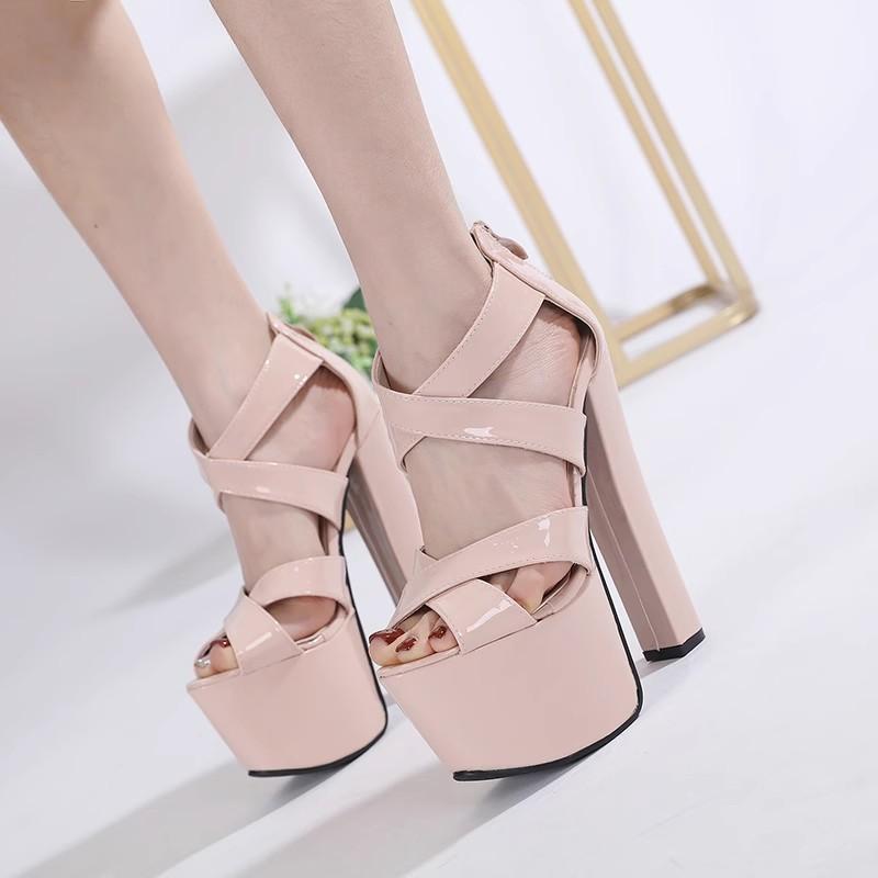 16CM Super High Heels Platform Women Sandals Fashion Black  Thick Bottom Wedges Female Sandals Sexy Peep Toe Rome Shoes