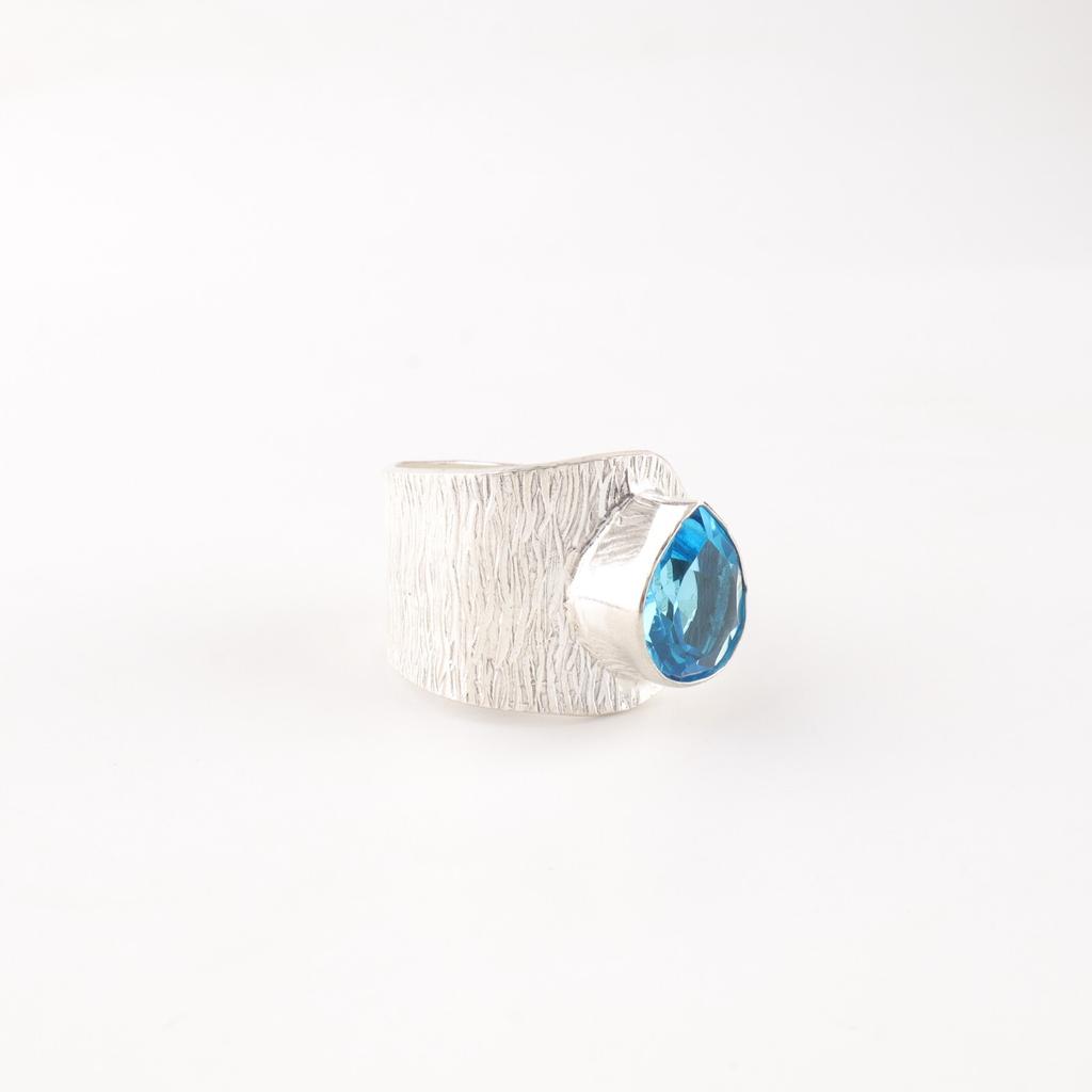 Swiss Blue Topaz Gemstone 925 Sterling Silver Jewelry Handcrafted Wedding Ring RR-63-2