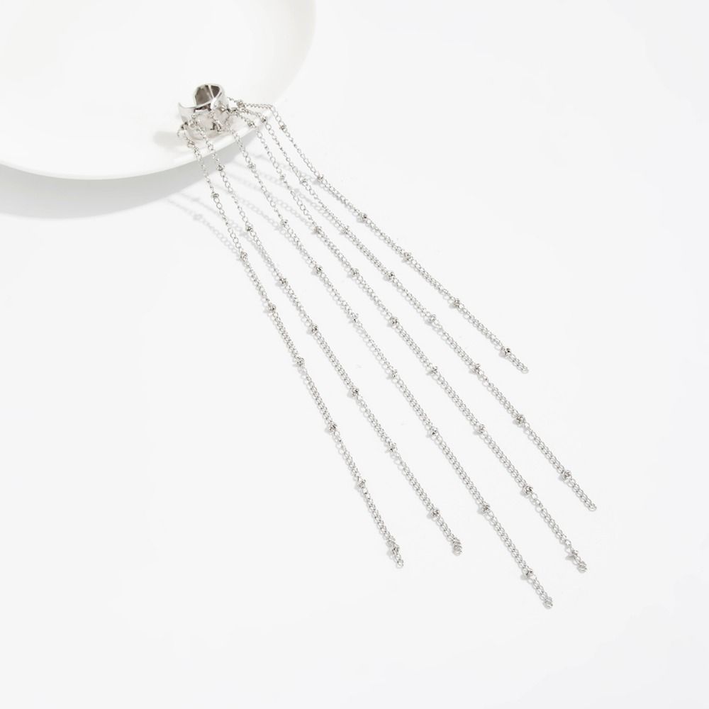 Alloy Copper Chain Long Tassel Earrings Silver Color Gothic Ear Clip Earrings No Piercing Required C-shaped Ear Cuff