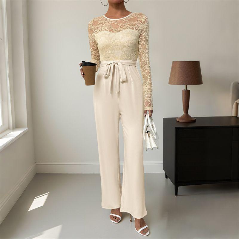 Fashion Women Jumpsuit Ladies Clothes Lace Stitching Zip-up Lace up Jumpsuit