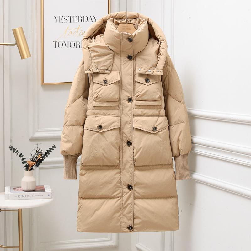 

Women s 2025 Mid-Length Winter Down Jacket: Popular Over-the-Knee Style with Thickened White Duck Down S (suitable for 95-125 jin) хаки