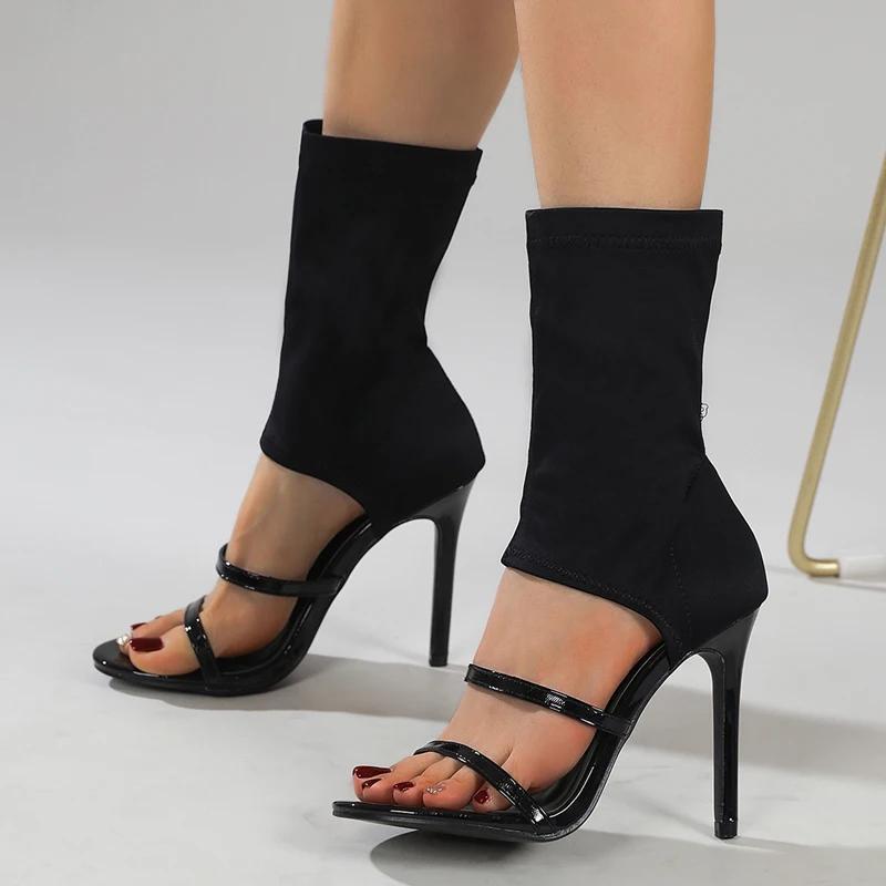 Sexy Spring Autumn Stretch Boots High Heels Women Sandals Fashion Peep Toe Ankle Strap Hollow Pumps Pole Dancing Shoes