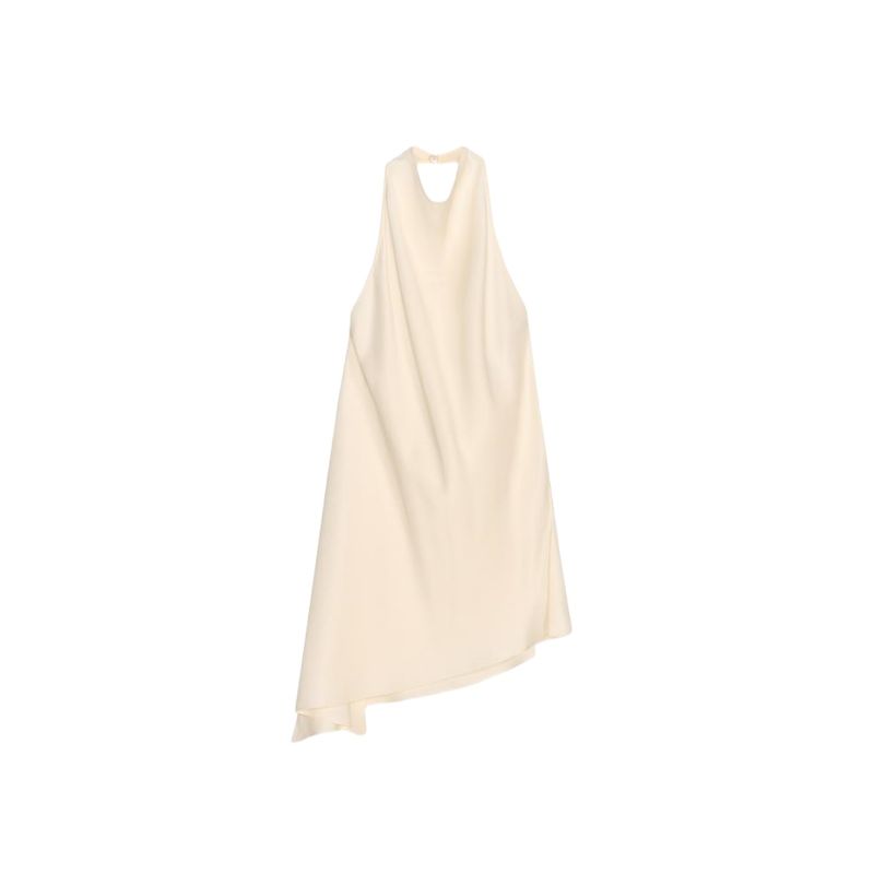 Summer New Product Women's Clothes Fashion Style Asymmetric Hem Silk Satin Texture Hanging Collar Short Top 2754100