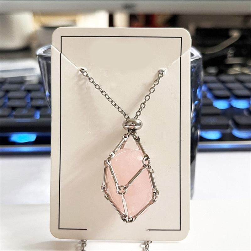 Natural Crystal Holder Necklace Adjustable Mesh Pendant Necklaces Metal Collarbone Chain Crystal Stone Holder Accessory
