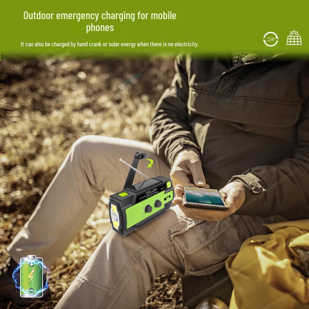 Multifunctional Hand Crank Solar Emergency Radio & Mobile Charger with Flashlight for Camping and Reading