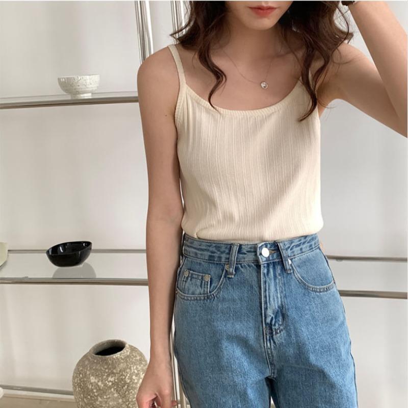 Ice Silk Halter Vest Women's Summer New Wear Design Sense Sleeveless Inside with Knitted Bottom Loose Top