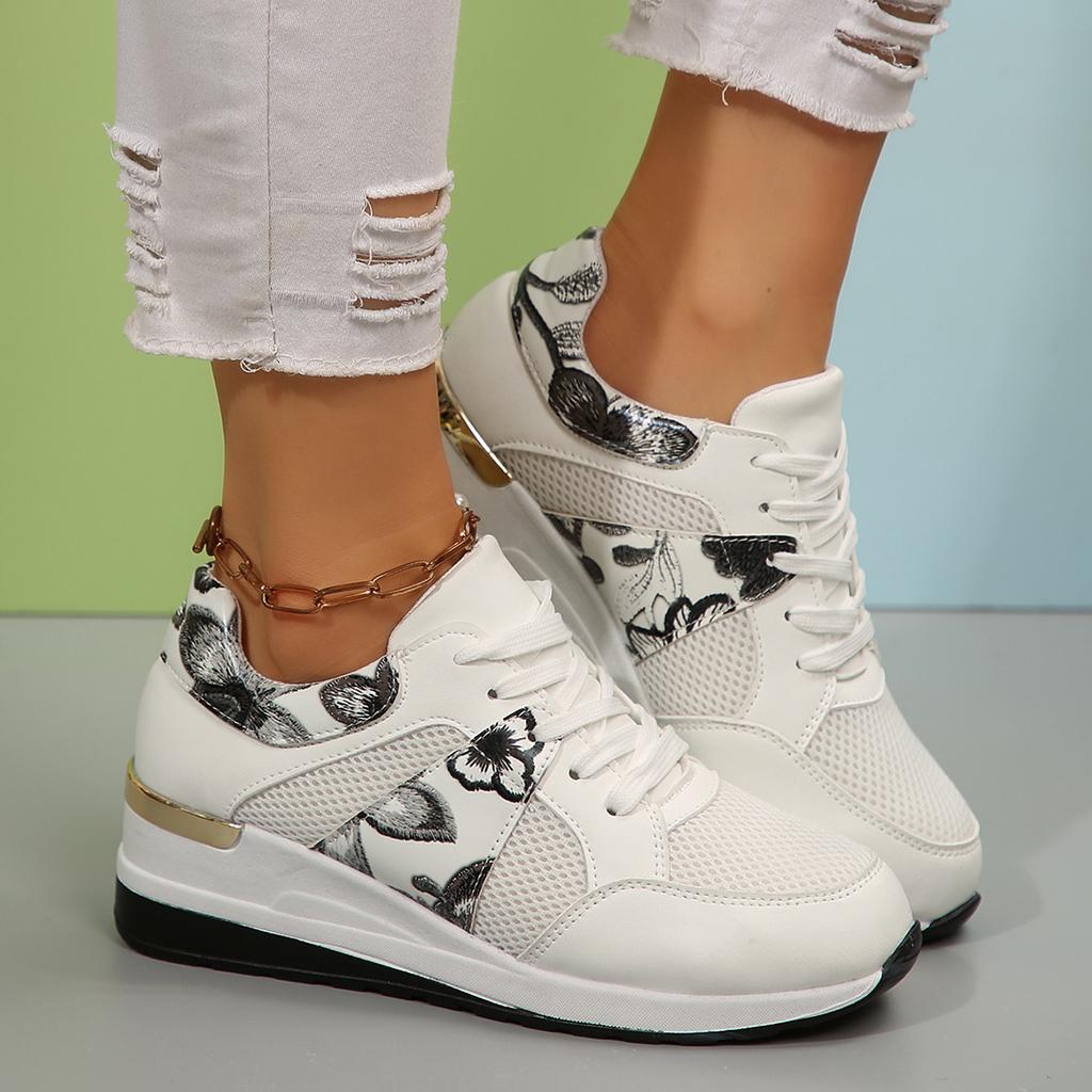 Large Size Mesh Splicing Fashion Sports Single Shoes Women'S 25 Fashion Height Increase Breathable Round Head Comfortable