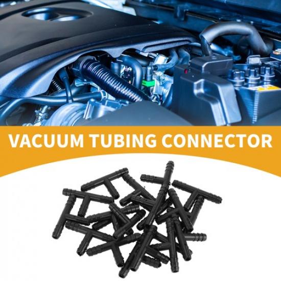 Vacuum Tubing Connector 1/4  Hose Tee Connector for Car Nylon Black 20pcs