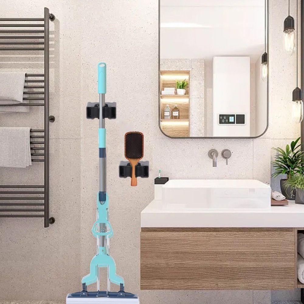 Traceless Mop Storage Holder Wall Mounted Broom Shelf New Bathroom Rack