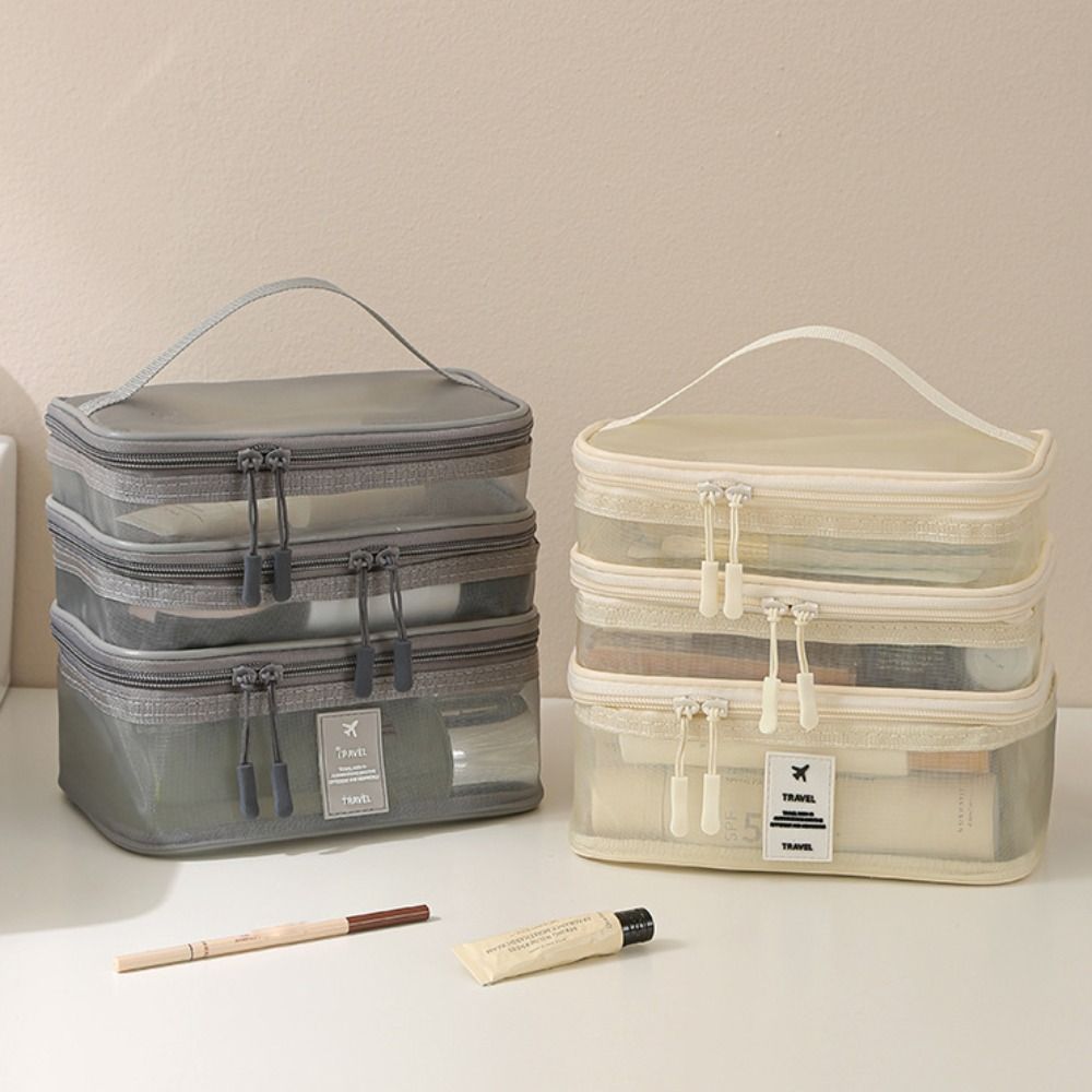 Zipper Mesh Cosmetic Bags Transparent Perspective Makeup Bag Double-layer Storage Bag  Travel