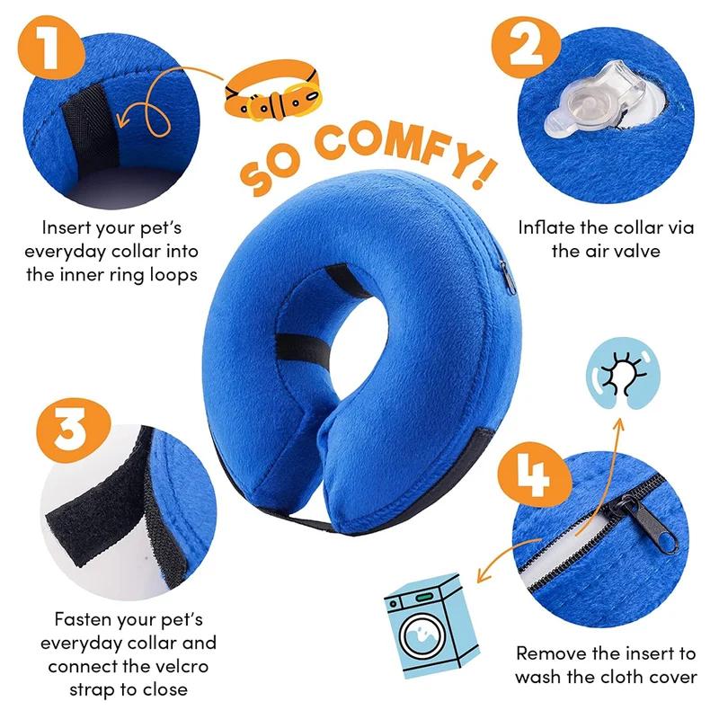 Inflatable Dog Recovery Collar Soft Pet Donut Collar for After Surgery Anti-Licking Wound Healing Protective Cone