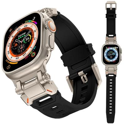 Luxuriöses Gummi-TPU-Sportarmband für Apple Watch Ultra 2 49 mm 45 mm 44 mm 42 mm Titanfarbenes Silikon-Uhrenarmband für iWatch 9 8 SE 7 6 4 5