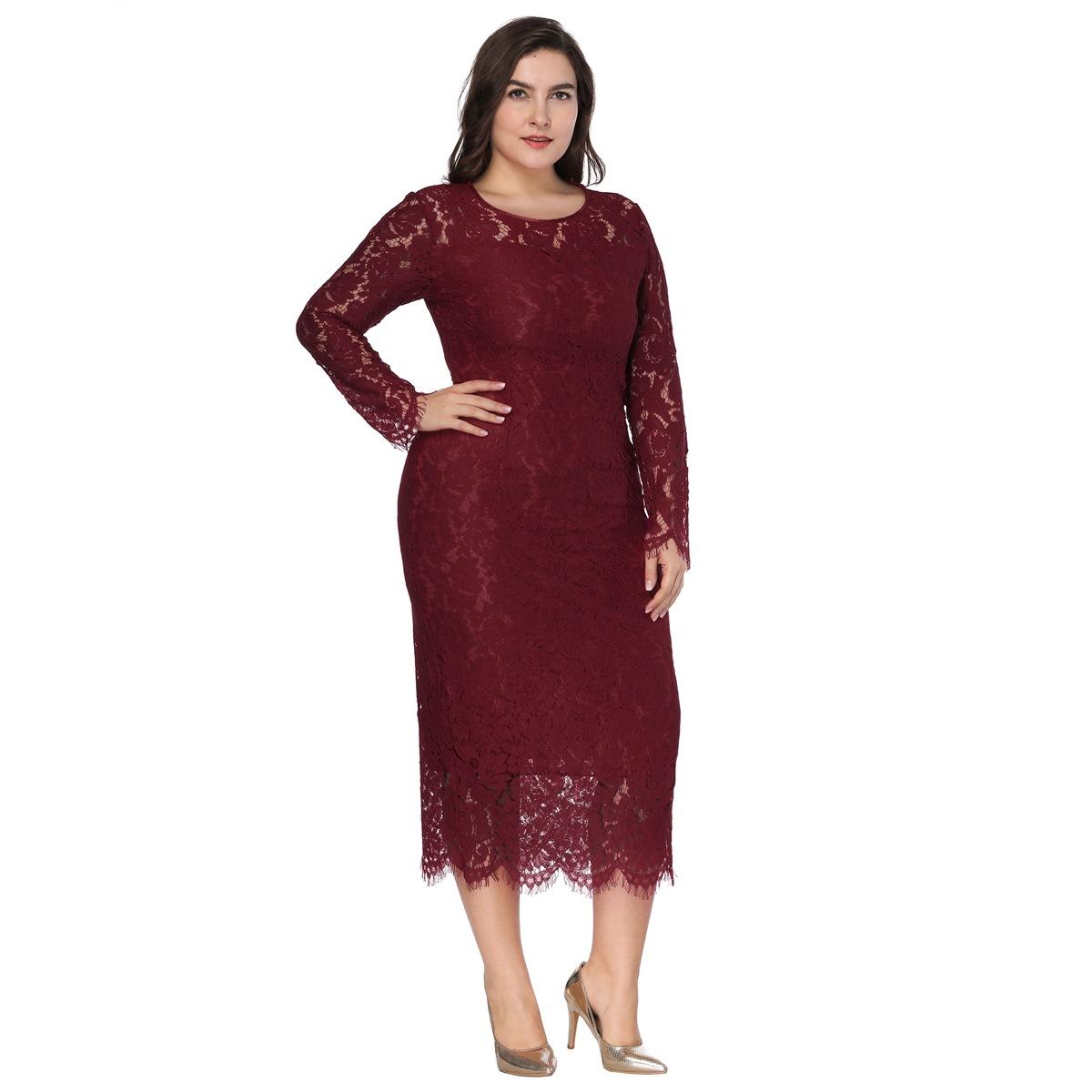 

Весеннее и осеннее женское платье больших размеров, кружевное тонкое платье с длинным рукавом, платья 6XL