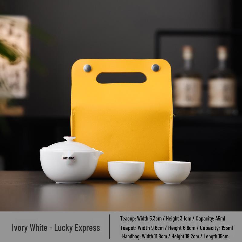 

Ivory White Camping Ceramic Tea Set: One Pot, Three Cups