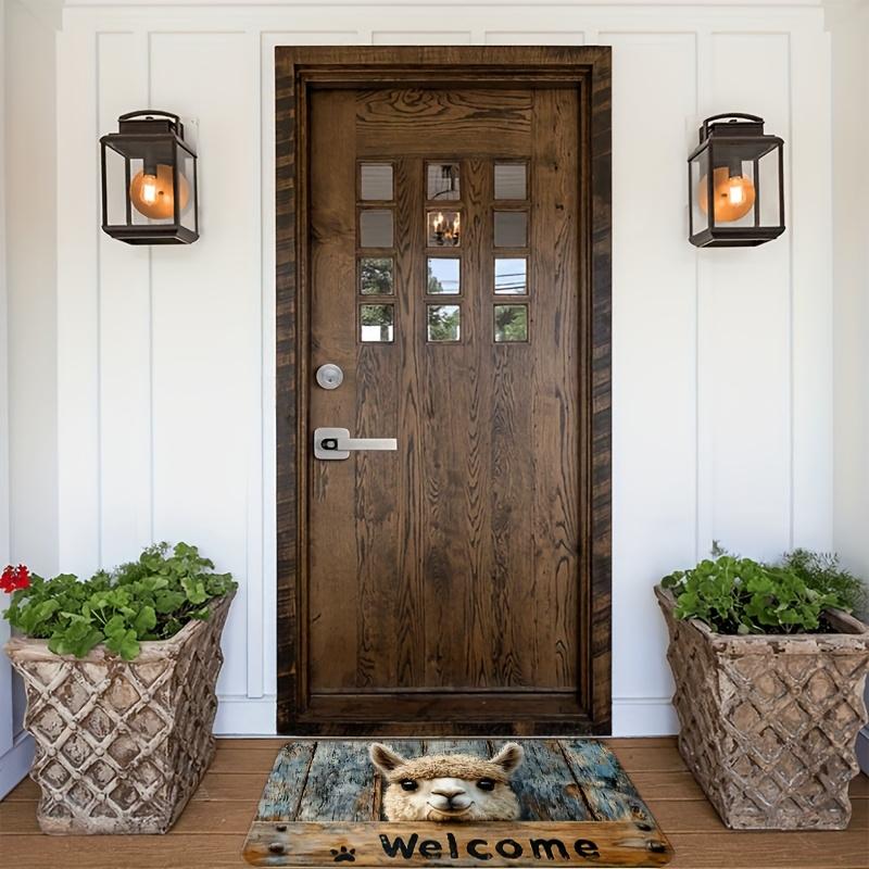 Rustic Alpaca Welcome Mat - Whimsical Animal Pattern Decorative Area Rug for Entryway, Patio, Living Room, Non-Slip Floor Mat