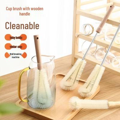 Long Wooden Handle Multifunctional Cup Cleaning Brush for Kitchen, Glasses, Insulated Cups, and Baby Bottles