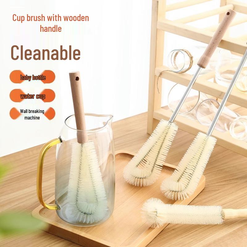 Long Wooden Handle Multifunctional Cup Cleaning Brush for Kitchen, Glasses, Insulated Cups, and Baby Bottles