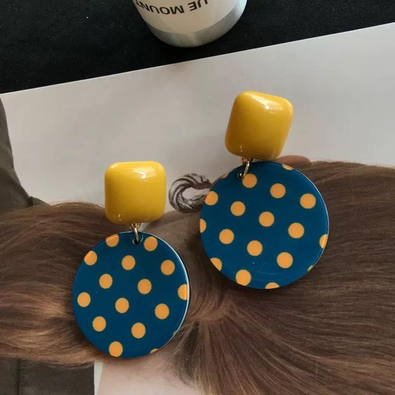 New Vintage Color Blocking Y2k Dopamine Fashion Polka Dot Drop Geometric Earrings for Women Sweet Acrylic Jewelry Accessories