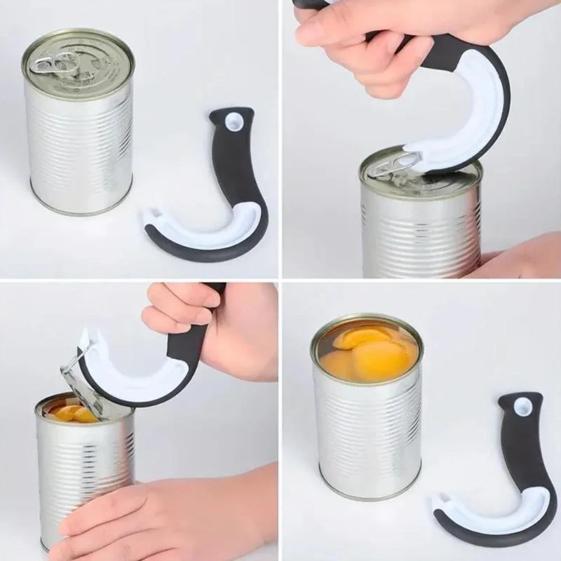 1PCS Portable J-Shaped Easy Grip Tin Openers Kitchen Non-Slip Jar Opener Lid Opening Tools Ring Pull Can Opener Multifunctional