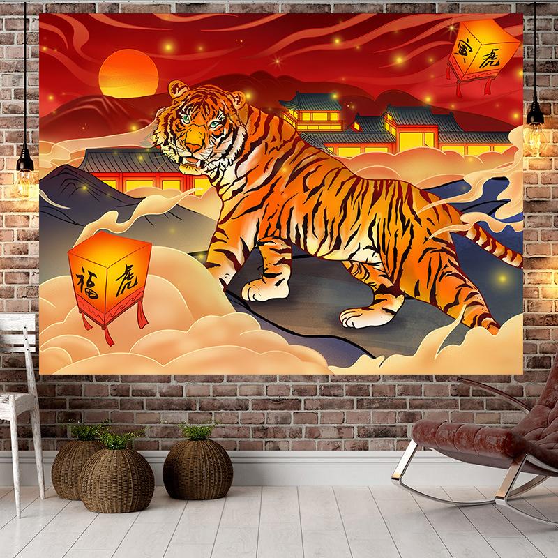 Čínský styl Tygří styl Velký gobelín Nástěnná geometrie Hippie gobelín Domácí pokoj Dekor Estetická dekorace