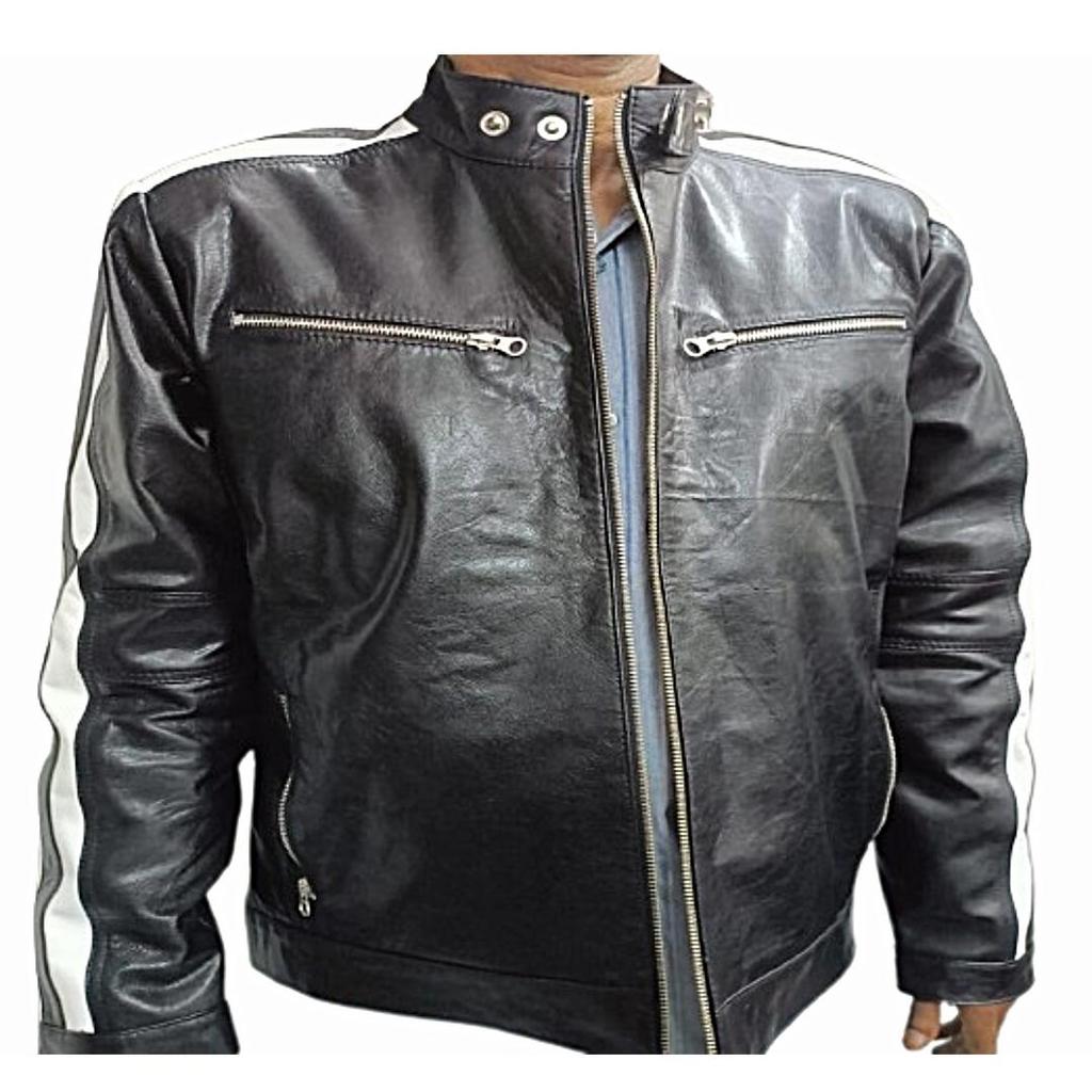 Men's Biker Jacket,Motorcycle Jacket, Bomber Style Jacket, Zipper Jacket, Black & White Leather Jacket, Moto Style Slim Fit Jacket, Gift For Men