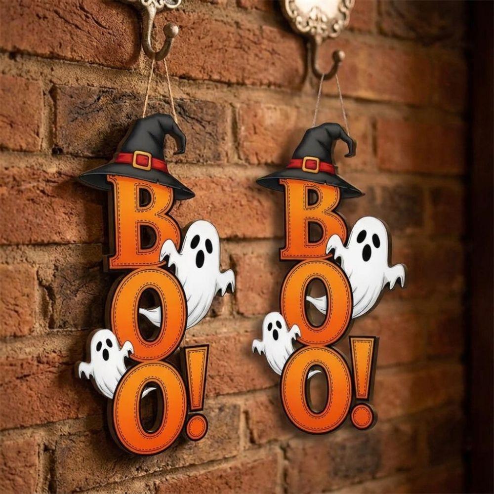 Gothic Ghost Witch Hat Door Hanger Wooden Ghost Hanging Sign  Halloween Party