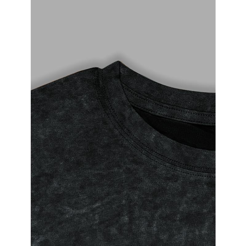 European sizes Men's T-Shirt - Sleeved T-Shirt with Five-Pointed Star Print, Loose And Crew Neck Top. Retro Washed Short-Sleeved T-Shirt