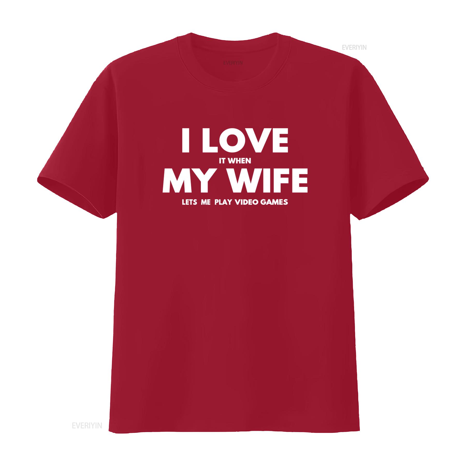 

Funny Gamer T Shirt for Him Adult Soft Cotton I Love It When My Wife Lets Me Play Video Games Design Perfect Husband vintage S