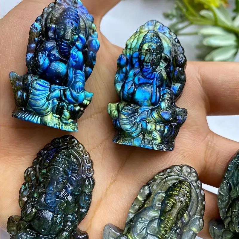 1pc Healing Crystal Labradorite Buddha Carving - High-Quality Natural Gemstone Home Decor Amulet