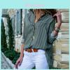 Women Autumn Striped Floral Long Sleeve Button V Neck T Shirt For Casual Chic