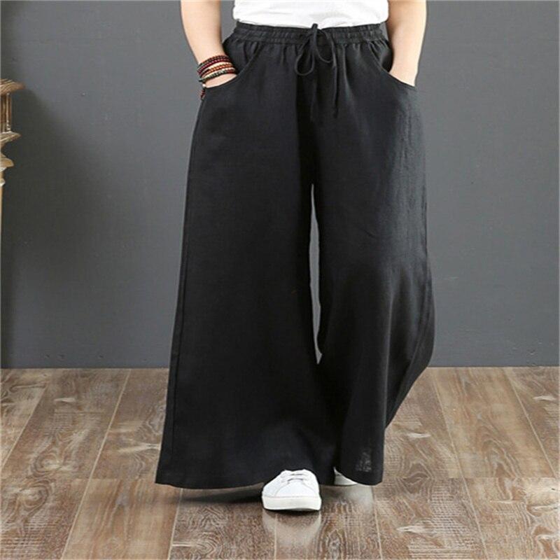 Spring Autumn Hip Hop Streetwear Female Solid Cotton Linen Wide Leg Pants Women Vintage Harajuku Boho Casual Ladies Trousers