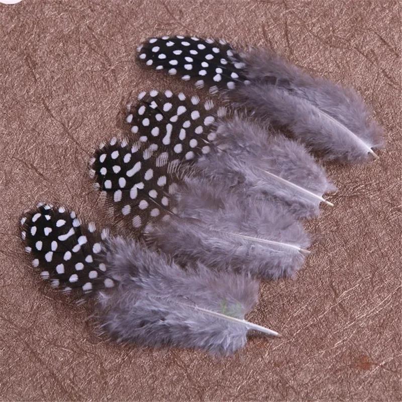100Pcs Polka Dot Guinea Hen Plumage Feathers for Crafts Pearl Spotted Pheasant Feather for Jewelry Making Hats Carnaval Plumas
