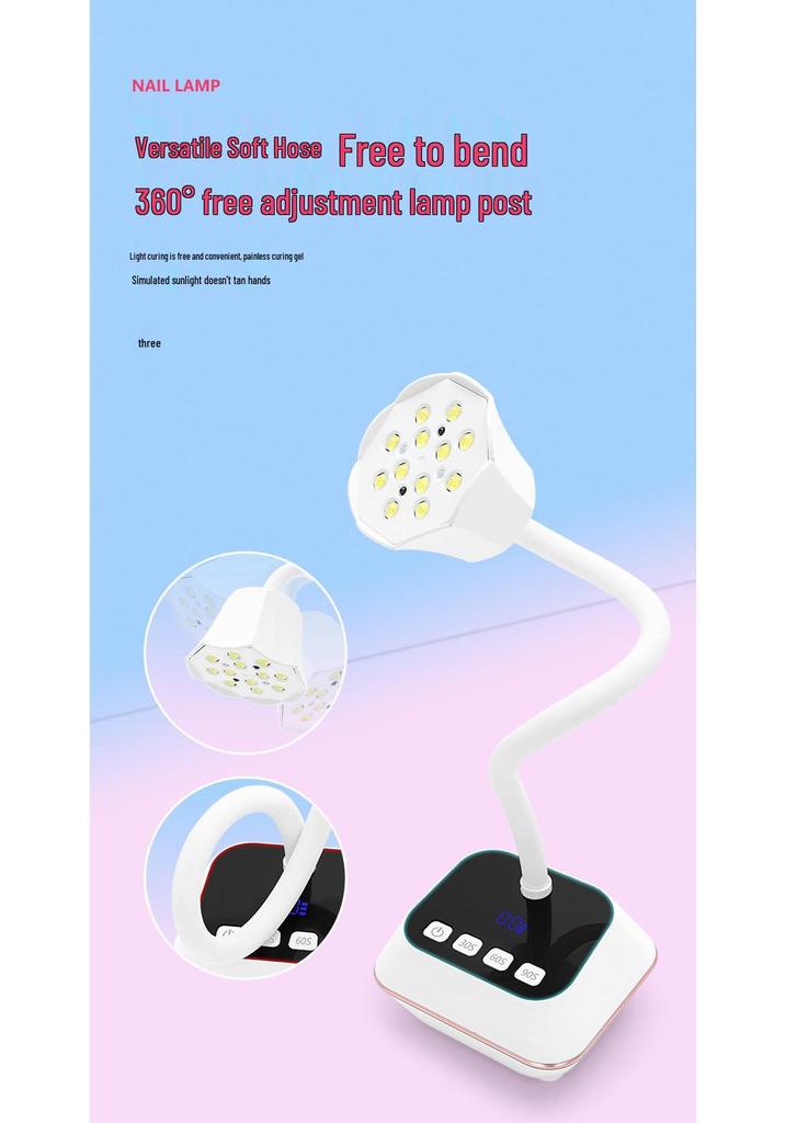 Smart Touchscreen Nail Art Lamp - Fast Dry, No Blackening, Desktop Rechargeable Phototherapy Gooseneck for Nail Tips.