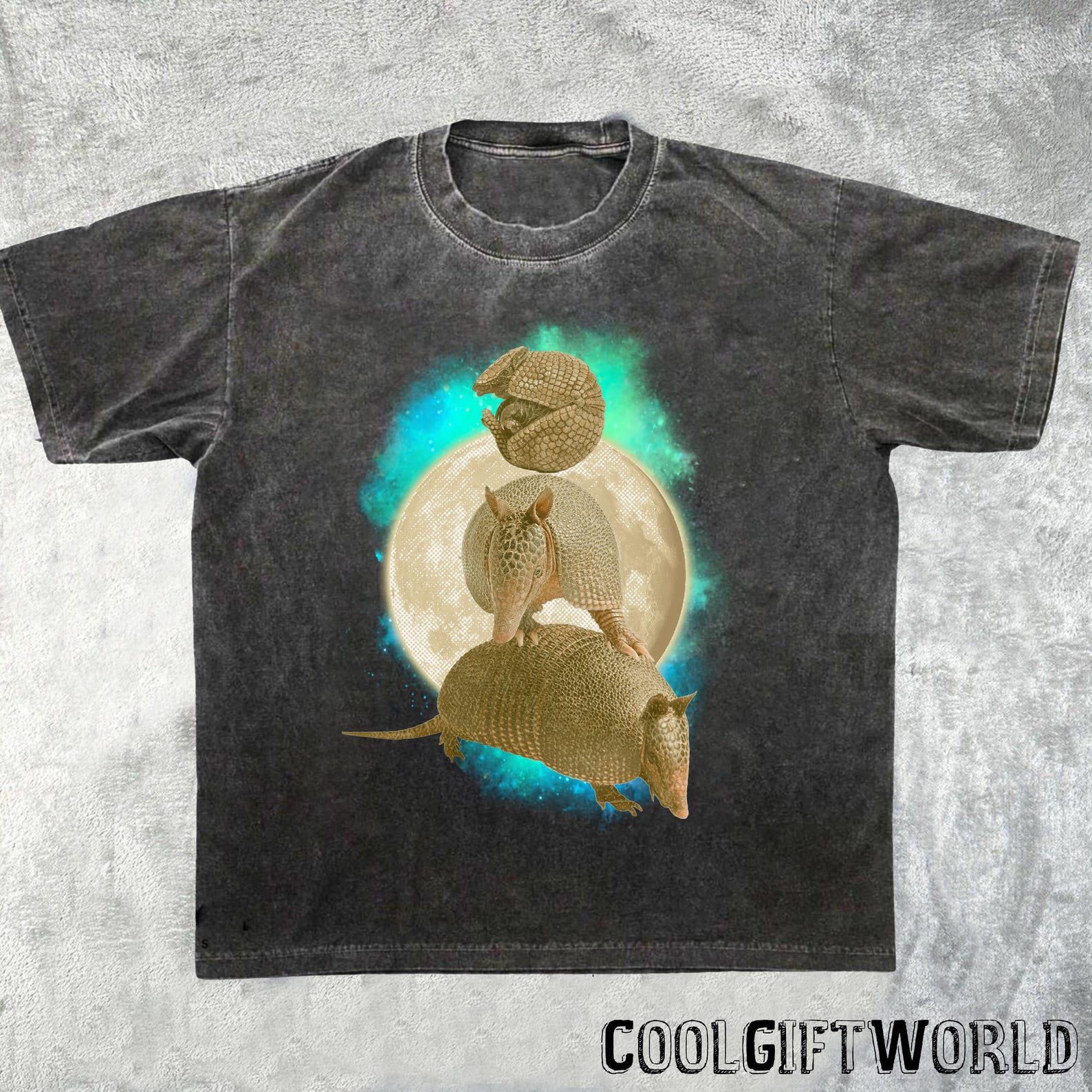 Retro Armadillo Moon Graphic T-Shirt, Vintage Washed Tee M
