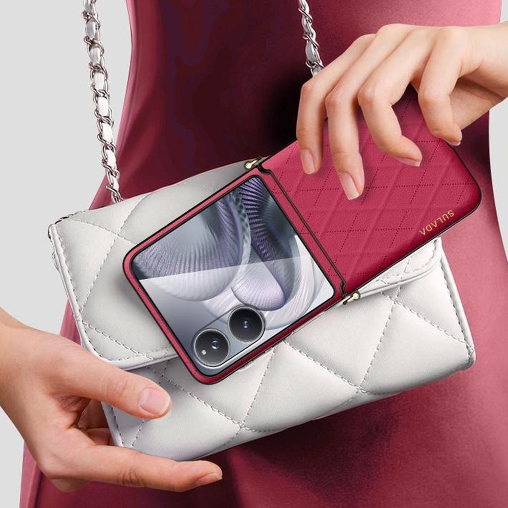 SULADA For Xiaomi Mix Flip 2 Case Rhombus Leather+PC Phone Cover with Shoulder Strap