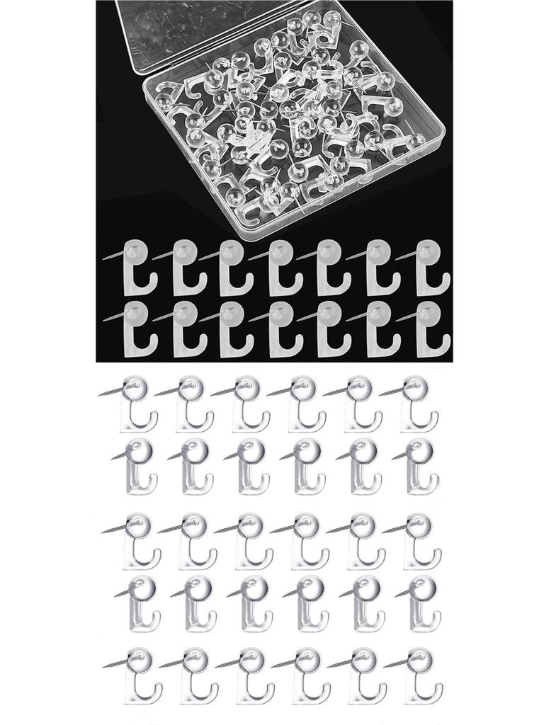 Box of 50 Transparent Push Pin Hooks for Cork and Felt Boards - T-Pins for Photos and Small Items.