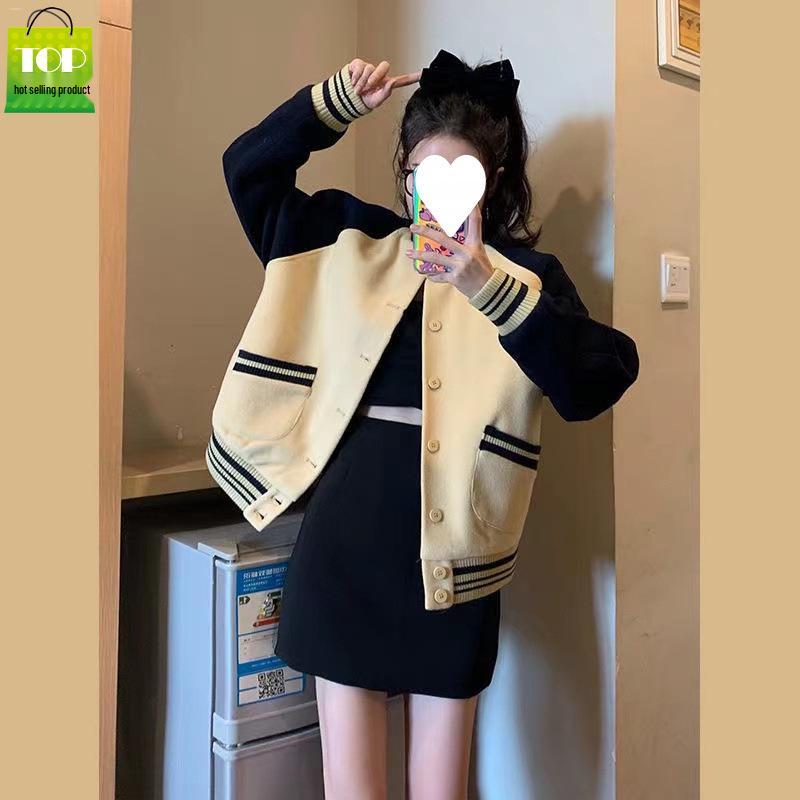 Women's Retro Baseball Jacket, Korean Style, Loose Fit, Long Sleeve, Autumn/Winter 2025.