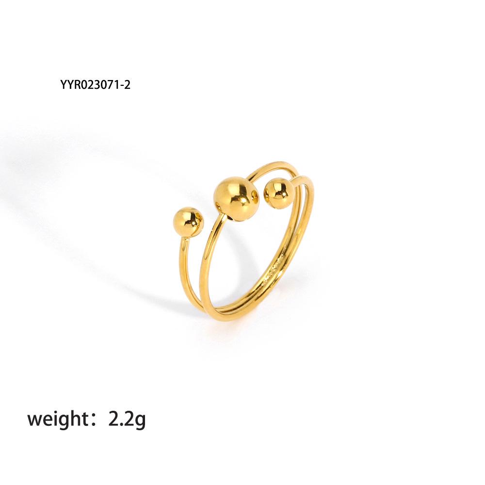 Elegant Gold Round Bead Titanium Steel Adjustable Ring