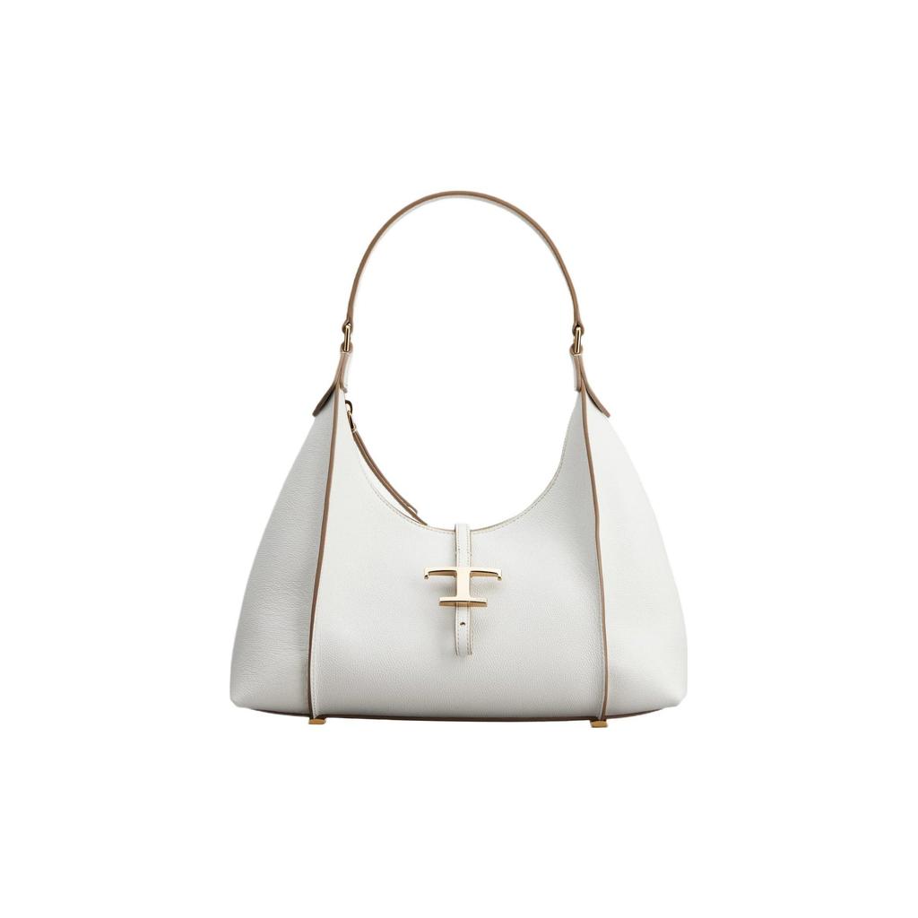Tods T Timeless Brand T-Shaped Metal Pendant Zipper Closure Leather Hobo Bag Women Bags White XBWTSBS0200Q8EB015