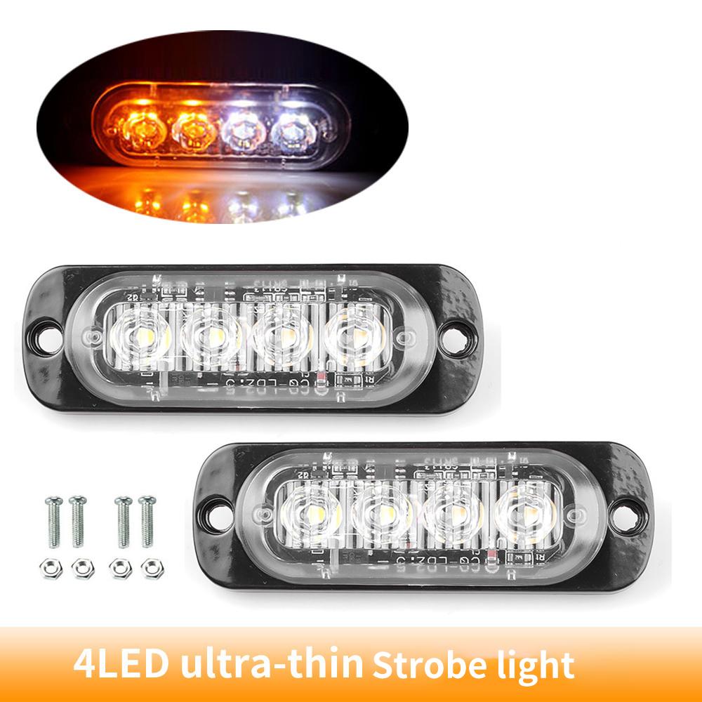 4 Led Strobe Side Warning Light Flashing Light Bar Car Truck Beacon Lamp Amber Yellow White Traffic Light 12V-24V Waterproof