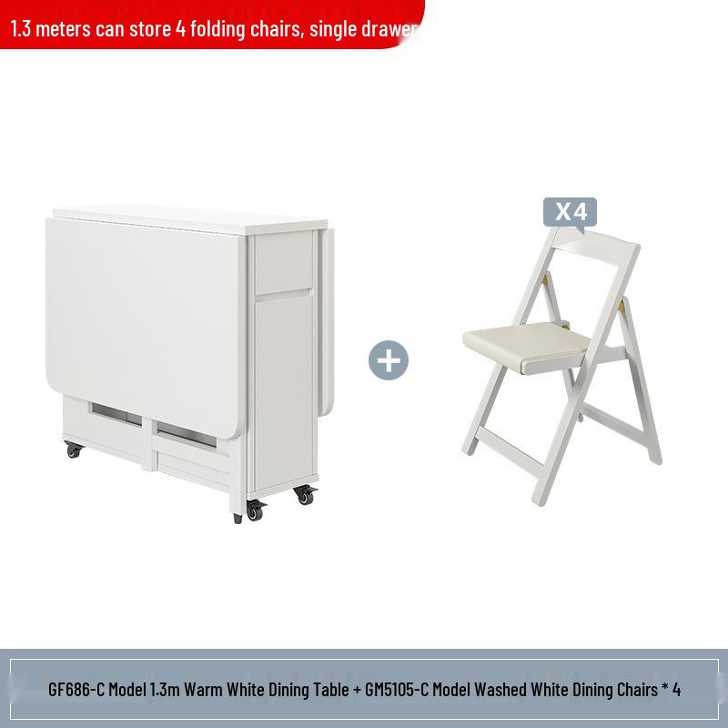 Zhigong Solid Wood Folding Dining Table and Chair Set for Apartments - Multifunctional, Movable Home Furniture