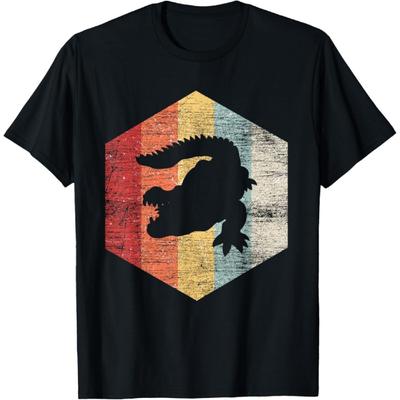 Retro Crocodile T-Shirt - Retro Crocodile Shirt - Unisex-Adults, Kids - Black - Small - Short Sleeve - Cotton, Polyester(1)