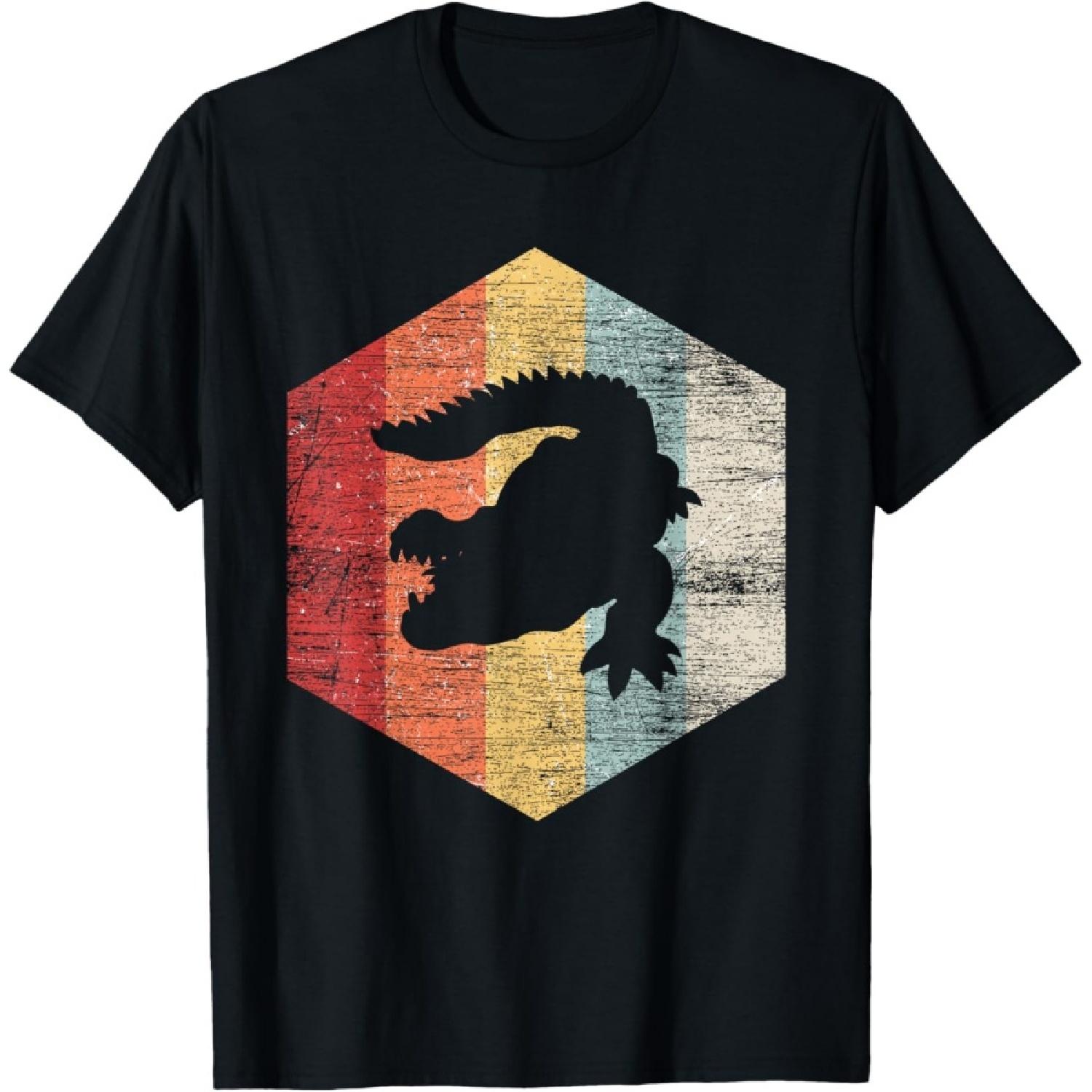 Retro Crocodile T-Shirt - Retro Crocodile Shirt - Unisex-Adults, Kids - Black - Small - Short Sleeve - Cotton, Polyester(1) S