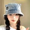 Sweet and Cute Cat Ear Denim Bucket Hat Autumn and Winter Hat Women's Embroidery Basin Hat Versatile Face Bucket Hat