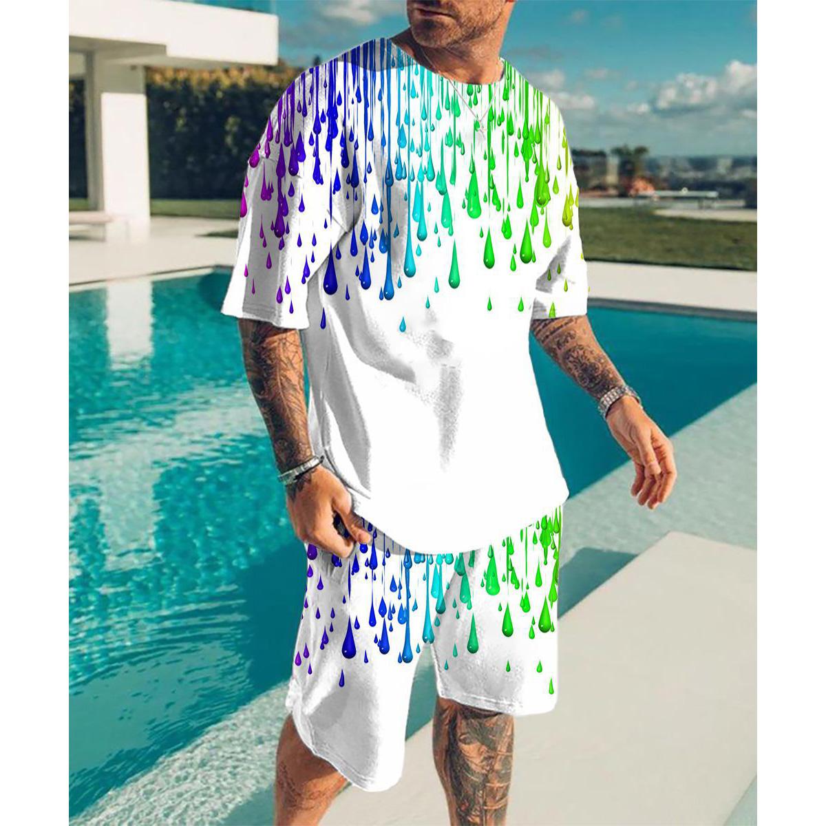 

Летний мужской молодежный повседневный трендовый набор больших размеров в европейском и американском стиле с цифровой печатью и 3D-печатью 6XL