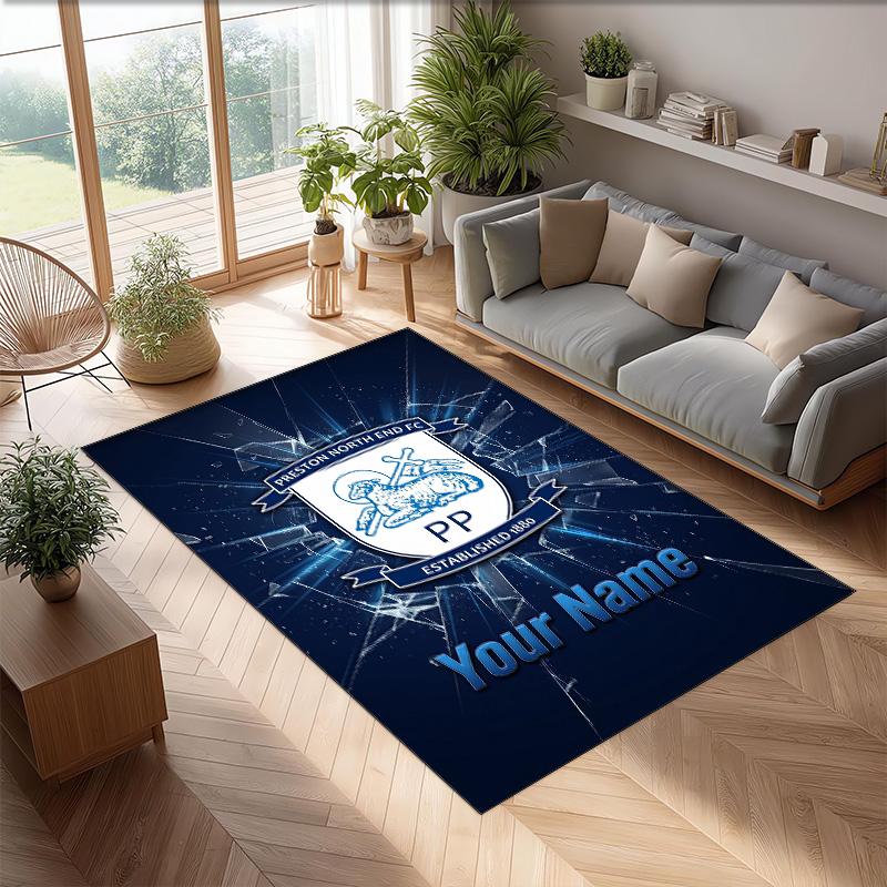 Preston North End Printed Crystal Velvet Rug Non‑Slip Crystal Velvet Carpet For Sofa Bedroom Indoor Home Decoration